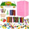 MACTING 1212Pcs Toddlers Toys Customized Kids DIY Arts And Crafts Set Include Pipe Cleaners Felt Sheet Pompoms Crystal Diamond