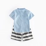 Mandarin Collar Shirt and Stripe Short Boy Set Children Clothes