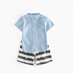 Mandarin Collar Shirt and Stripe Short Boy Set Children Clothes