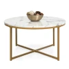 Metal Luxury Design Wood Glass Marble Top Modern gold Coffee Table For Living Room