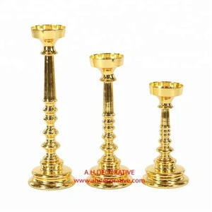 Metal Pillar Candle Holder With Gold Finish