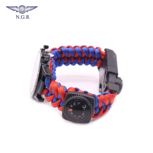 Military outdoor compass and whistle multifunction survival kit bracelet