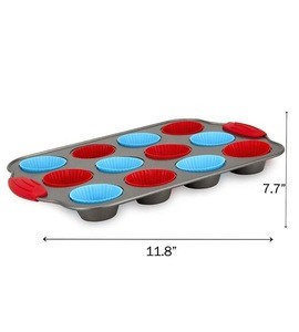 Mini Cups Regular 12 Cups Muffin Tin, Nonstick BPA Free Silicone Baking Molds Silicone Muffin Pan Cupcake Set