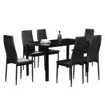 Modern 1+6 Dining Room  Set  Kitchen Room Rectangular Tempered Glass Table And  6 pcs white Chairs