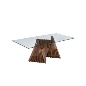 Modern design glass dining table with solid wood legs dining room furniture