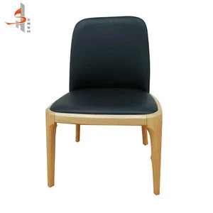 Modern furniture industrial oem 4 wood legs black real leather dining chair