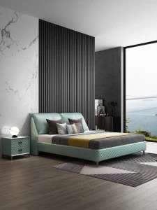Modern light luxury genuine leather double bed modern bedroom furniture