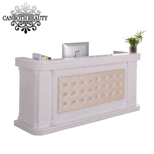 Modern nail salon reception table desk with pu leather decoration in front CB-R090