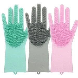 Morezhome Kitchen Household Amazon hot Reusable Silicone Gloves with Wash Scrubber Heat Resistant Silicone Dishwashing Glove