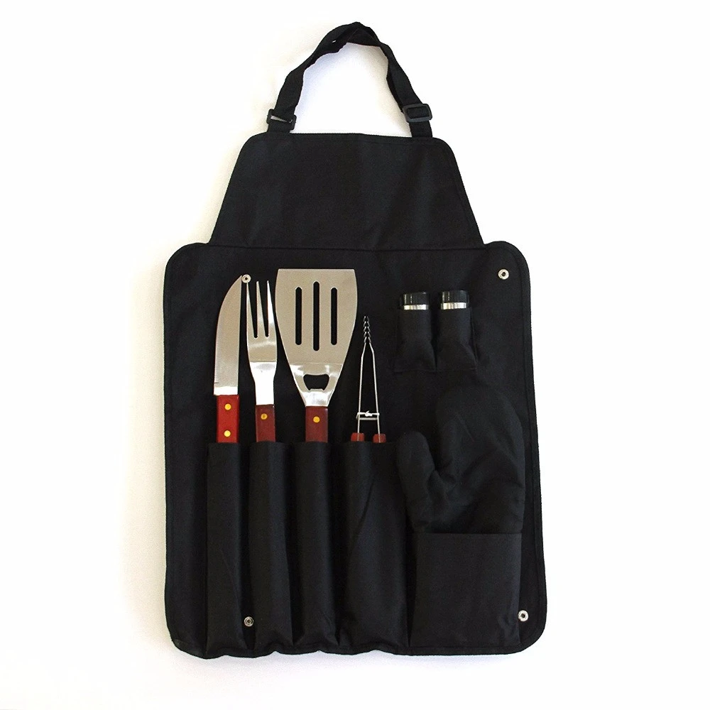Multi-Use BBQ Grill 7 Sets with Spatula Tongs Fork Knife Apron and gloves