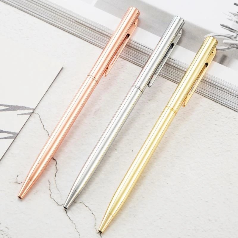 New Arrival Cheap Stationery Customized Logo 3 Colors Gold Ballpoint Pen Metal Ballpoint Pen With Logo