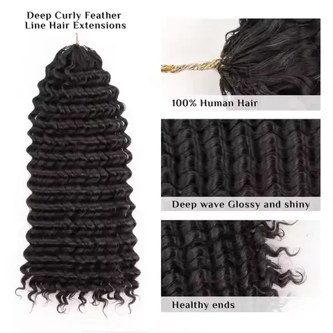 new arrival feather crochet hair extensions  water wave crochet hair natural black machine made feather human hair extension