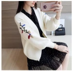 New autumn embroidery loose cardigan short sweater coat women sweater