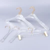New clothing store transparent clear rack acrylic clothes and pants hanger with Gold Hook