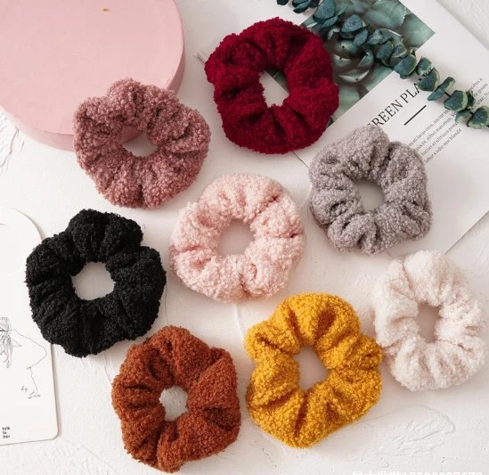 New design fuzzy scrunchies elastic hair bands  ponytail holder 2021 cotton scrunchies  girls hairbands woman hair ties