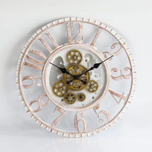 new design old vintage style antique big plastic mechanical moving gear wall clock