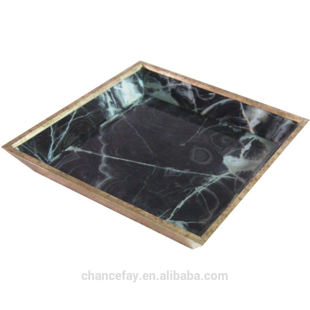 New stone style glass wood decorative tray for home decoration and use