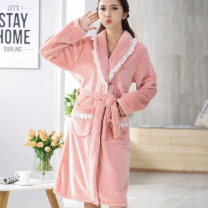 New Winter Thick Plush Ladies Full Length Nightgowns Well-fitting Couple Extra Long Robe Checked Coral Fleece Lady Bathrobe