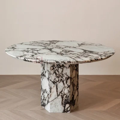 Newstar Natural Marble Table Calacatta Purple Ltalian Minimalist Style Marble Round Dining Table Modern Coffee Table