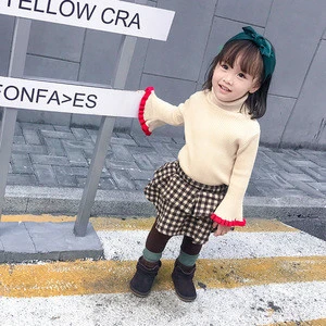 NJ3247  Hot sale high collar hand knitted girls pullover sweater