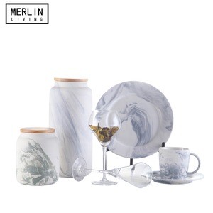 Nordic home ceramic marble dinnerware set canister for kitchen decor
