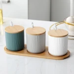 Nordic Seasoning Jar Set of 3 Ceramic Pepper Salt Containers Storage Condiments Spice Rack