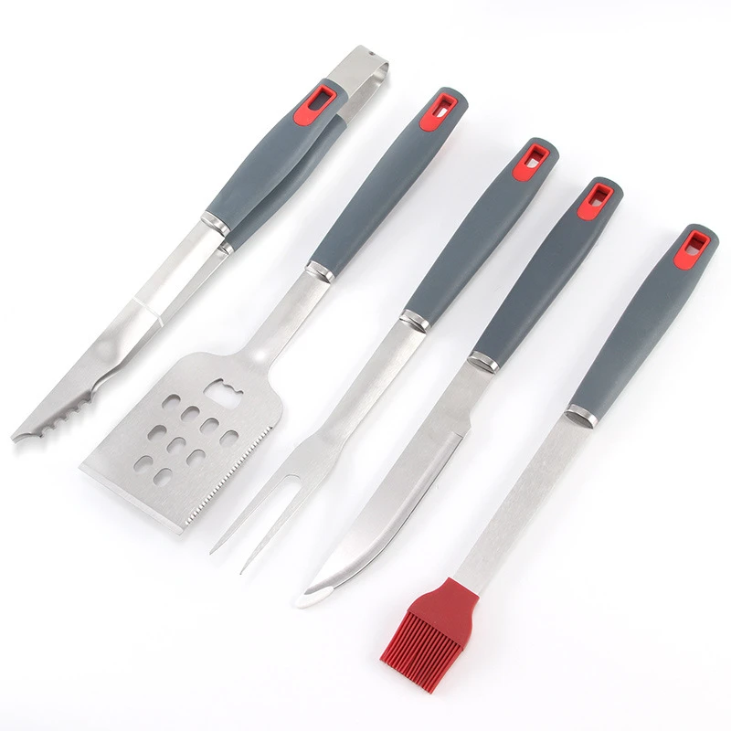 OEM Portable Oxford Cloth Bag Stainless Steel 5-piece Outdoor BBQ Grill Accessories Barbecue Tools Set