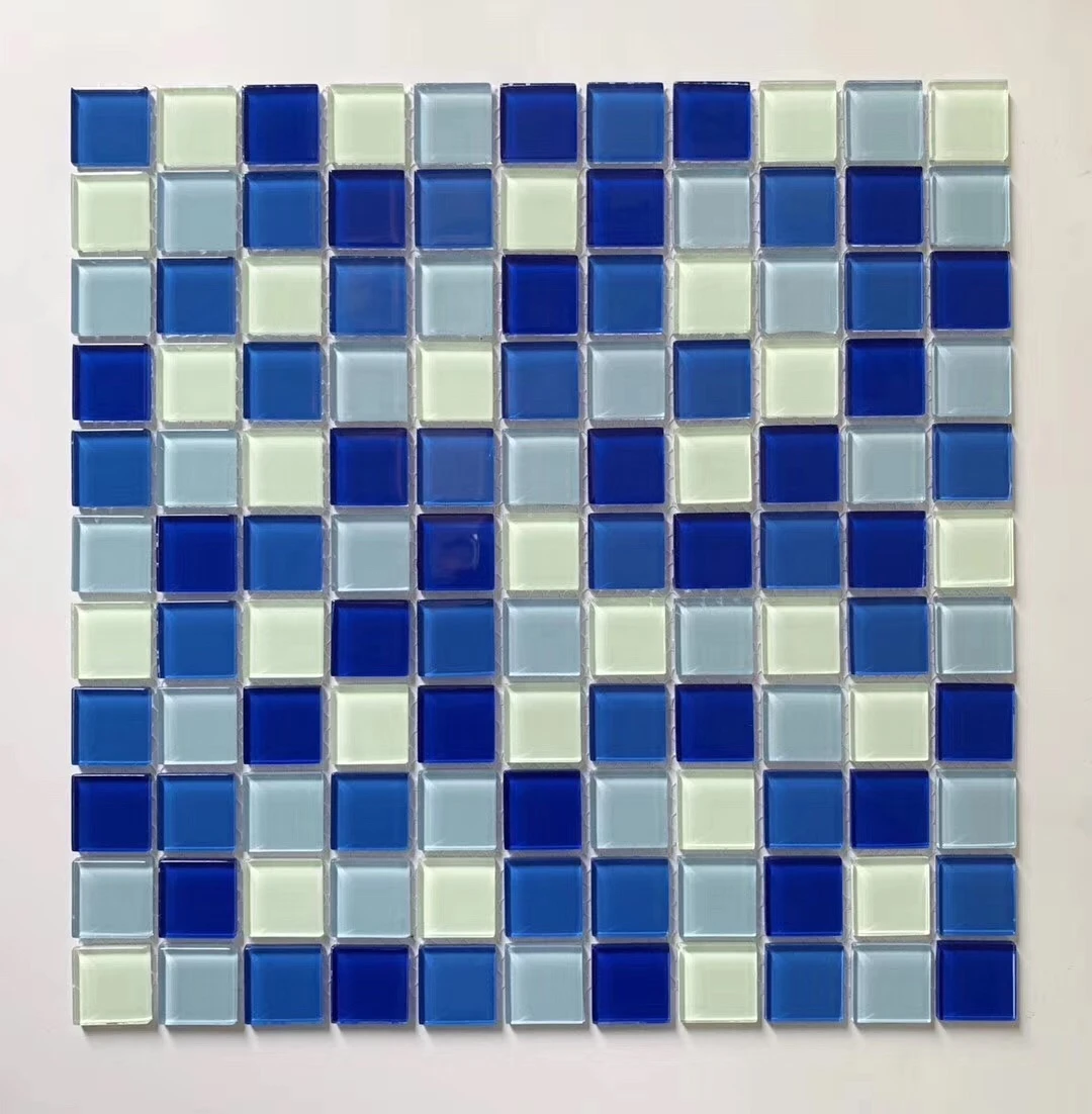 On Sale Blue Glossy Surface Pool Mosaic Foshan Glass Tile For Swimming Pool Projects