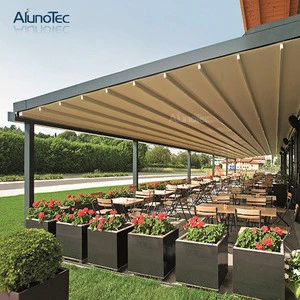 Outdoor PVC Pergola Canopy Resistant Retractable Roof Electric Awning With Gutter