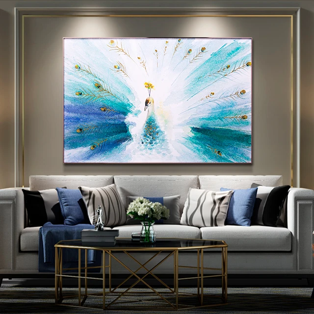 Peacock Wall Wedding Decor Artificial Art Work Painting Living Room Wall Decoration Office Partition Wall Painting
