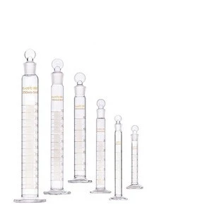 Plug graduated cylinder with graduation and ground-in glass or plastic stopper