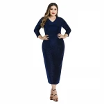 plus size apparel stock women clothing dress chiffon long dress hollowed-out lace casual dresses gown for women