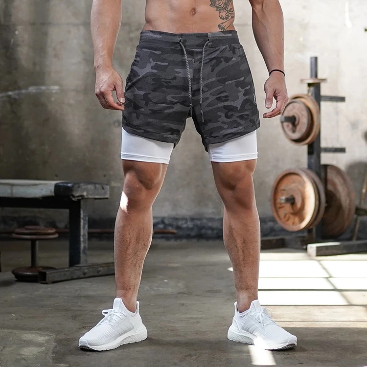 Plus Size Double Layer Quick-drying Breathable Custom Logo Sports Training Fitness Men Shorts