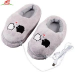 Plush USB Laptop PC Electric Heating Slippers Heated Shoes Foot Warmer Piggy New Gray