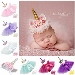 Popular Cheap Wholesale Baby Tutu Dress Girls Unicorn Dress Unicorn Horn Headband Set Tutu Skirt