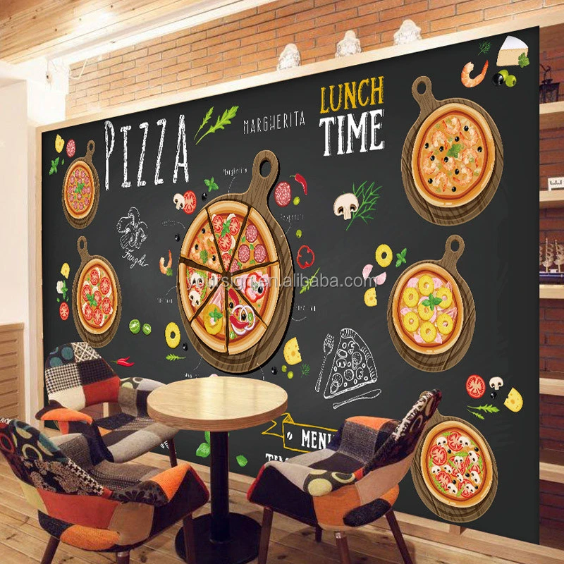 Printing adhesive vinyl pizzo restaurant wall decoration 3d mural wallpaper