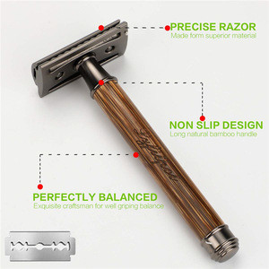 Private Label Men Safety Bamboo And Stainless Steel Handle Shaving Double Edge Razor Blades