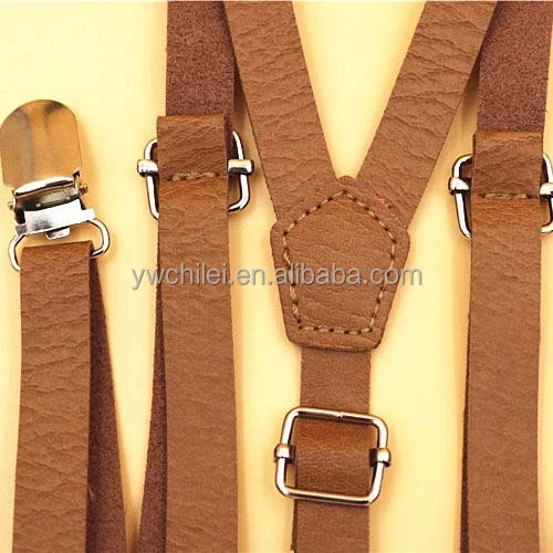 PU leather  Adjustable Unisex Suspender With 3 Clips Y Back Straps