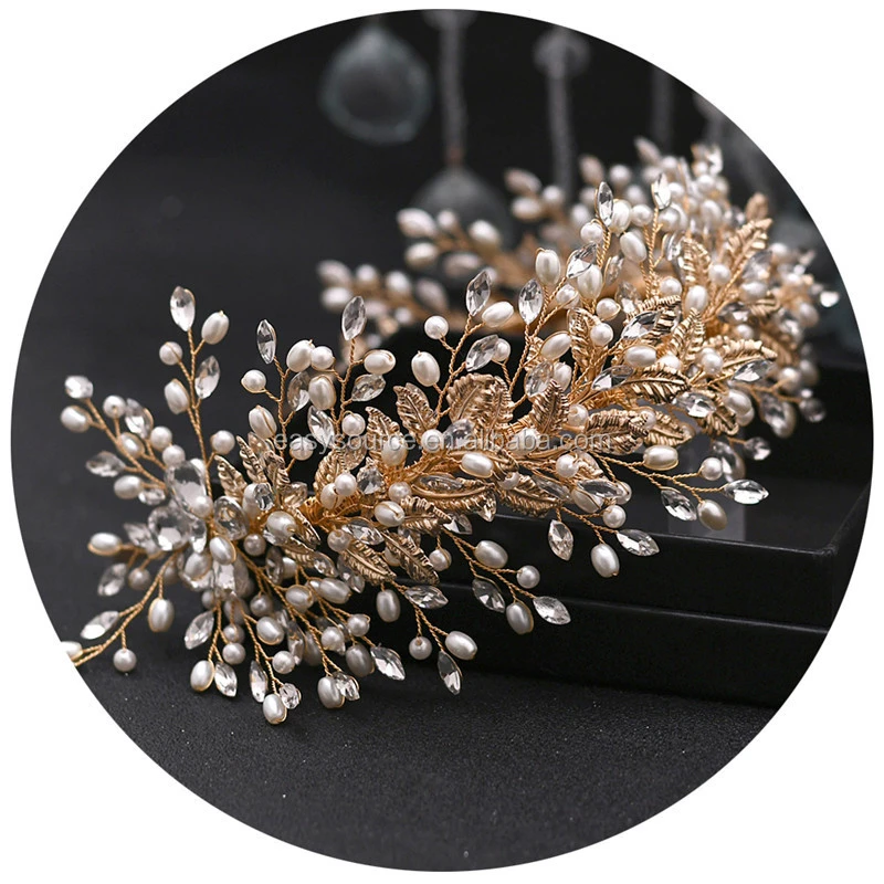 RE3936 Amazon hot selling bridal hair accessories Pearl wedding headband rhinestone hair jewelry