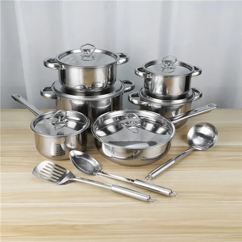 Restaurants Stainless Steel 410 Ware 15pcs Cookware Set for Kitchen Cooking