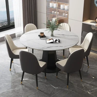 Round Marble Dining Table with 12 Cm Rock Tabletop Kitchen Table for Dining Room Kitchen Leisure Dining Table