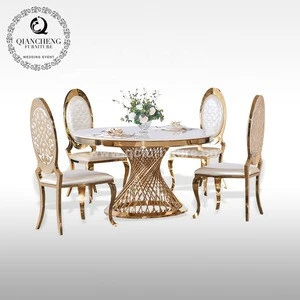 royal luxury wedding stainless steel gold dining table round marble top and chair designs