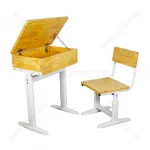 School Furniture Solid Student Single Desk and Chair Set with Folding Desk Top