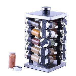 SCIEC Stackable Spice Holder Storage Rack with 16 Glass Empty Jars for Spice and Pepper Shaker