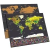 Scratch Off World Map Poster with National Flags and US States Canada Area Lines