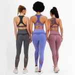 Sexy Sport Suits Seamless Yoga Set Women Fitness Clothing Sportswear Woman Gym Leggings Padded Push-up Strappy Sports Bra Pants