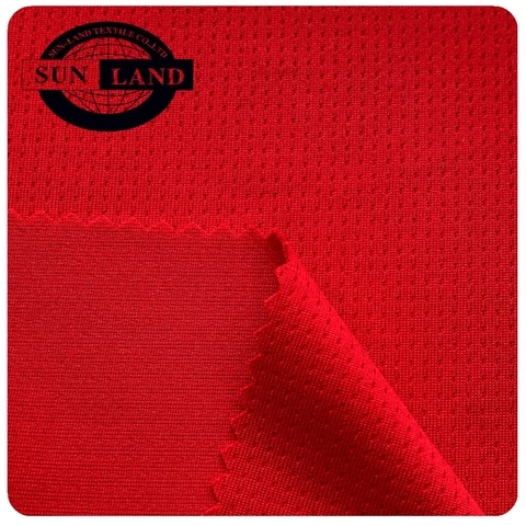soccer team wear training t shirt good fastness material 100 polyester stock red dyed mesh fabric