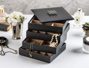Stackable tray with lid classic leather jewelry earring storage display box