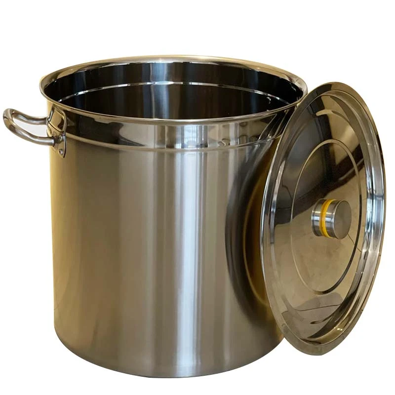 Stainless steel round bucket with cover thickened soup bucket kitchen canteen storage bucket