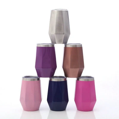 Stainless Steel Travel Coffee Tumbler Double Wall Vacuum Insulated Mugs Diamond Shape Wine Tumbler Cup